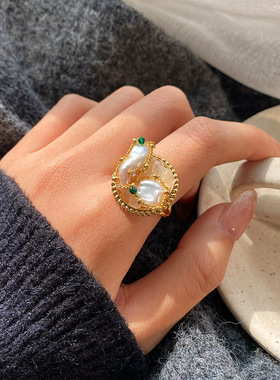 中古巴洛克珍珠开口戒指女