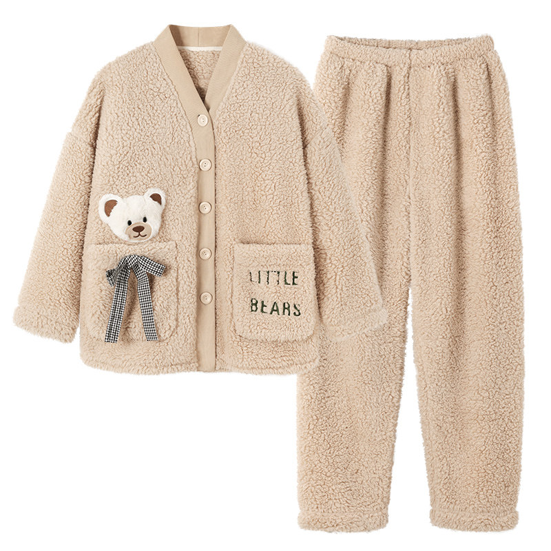 秋冬季加绒法兰绒2021年珊瑚绒睡衣 缪黛睡衣/家居服套装