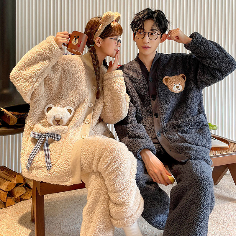 珊瑚绒情侣秋冬季款加绒男士睡衣 缪黛睡衣/家居服套装