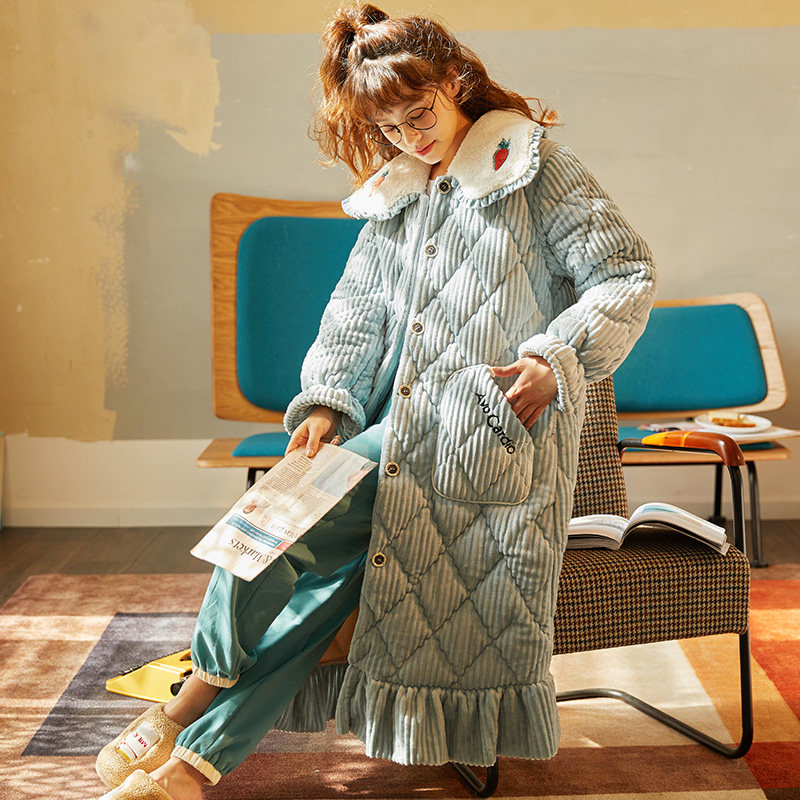 秋冬季三层夹棉珊瑚绒可爱甜美睡袍 缪黛睡袍/浴袍