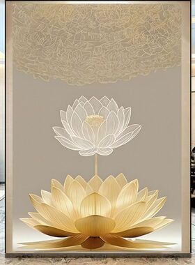 自粘中式静心莲花禅意背景壁画客厅书房茶室佛堂礼堂口寺庙装饰画
