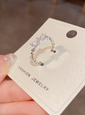 小众精致时尚百搭锆石蝴蝶结开口戒气质轻奢简约高级感超闪食指戒