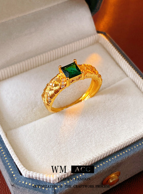 中古vintage锆石方形开口戒指小众感食指戒时尚气质轻奢手饰