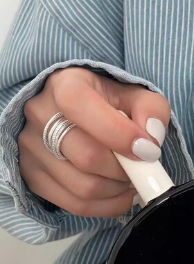 韩国东大门几何多层缠绕银戒指女食指s时尚个性百搭复古ins指环