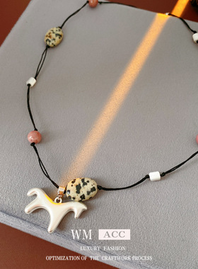 民族风气质石头串珠小马项链设计感小众毛衣链轻奢感项饰