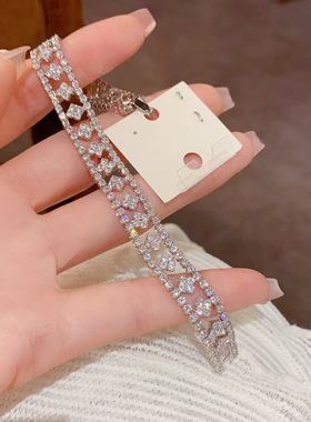 欧美跨境个性时尚满锆镂空宽边手链精致轻奢百搭高级感超闪手镯女