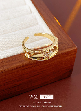 真金电镀锆石葫芦开口戒指小众感精致食指戒新中式复古手饰女