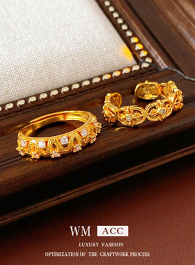 中古vintage锆石波浪椭圆戒指小众感食指戒时尚轻奢百搭手饰