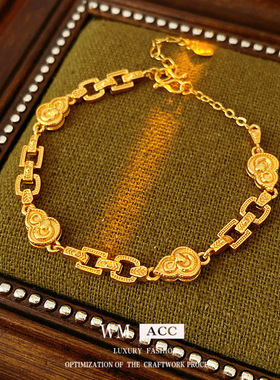 新中式圆形花朵葫芦手链时尚复古个性百搭手串小众百搭手饰五帝钱