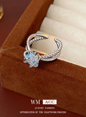 镶锆石麻花交叉开口戒指小众感轻奢食指戒时尚个性冷淡风手饰