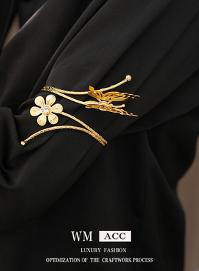 冷淡风蝴蝶花朵镶钻开口手镯时尚精致个性百搭手环小众感手饰