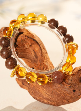 天然优化黄水晶和香珠手串新中式百搭文玩手链轻奢草莓晶手饰