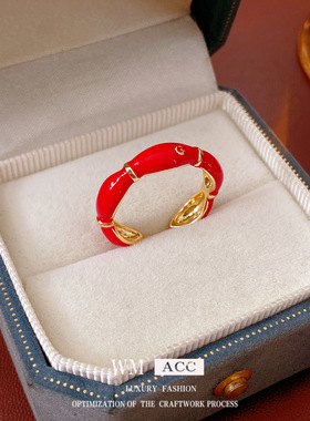 真金电镀滴油椭圆开口戒指时尚复古简约百搭食指戒小众感手饰