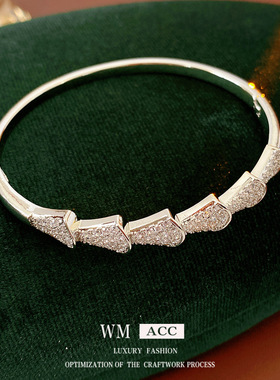 真金电镀锆石扇形卡扣手镯轻奢感精致手环时尚个性冷淡风手饰