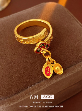 中古vintage花朵元宝开口戒指时尚复古食指戒小众感百搭手饰