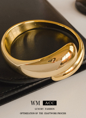 冷淡风褶皱椭圆交叉开口手镯欧美跨境个性百搭手环设计感小众手饰