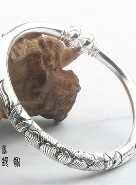 镯子银饰银镯南瓜牡丹手镯足银