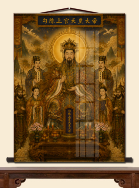 勾陈上官天皇大帝神像卷轴挂画文武护法家用仙堂中式供奉装饰画