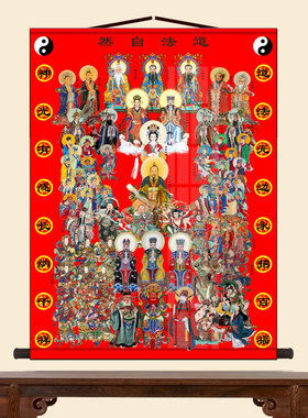 三尺三道家全神图神仙画像挂画三清天尊四御玉帝王母卷轴画