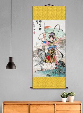 穆桂英挂帅百美图挂画巾帼英雄人物画像 丝绸卷轴画 可定制订做