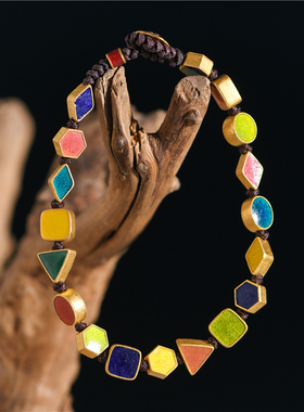 手工錾刻古法金烧蓝多彩隔珠手串