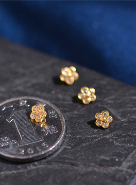 足金錾刻古法黄金镶嵌钻石梅花