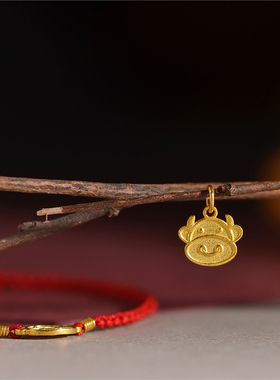 足金手工錾刻编织古法黄金小牛