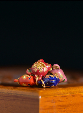 足金珐琅烧蓝小老虎吊坠虎头虎脑
