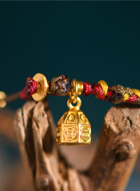 手工錾刻古法黄金财库小手链手绳