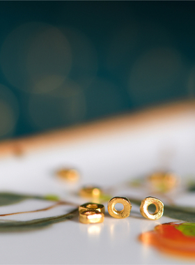 足金古法黄金隔片圆形小碎金隔珠