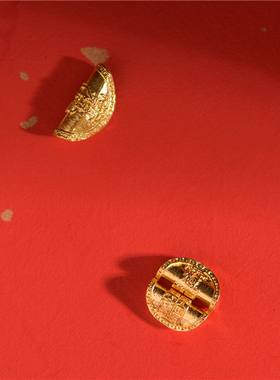 足金手工錾刻古法黄金太岁福隔珠