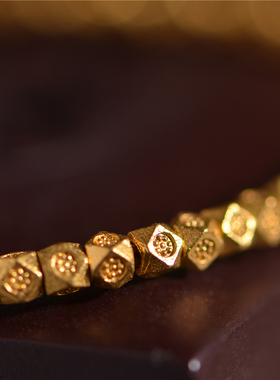 足金手工錾刻黄金多棱珠路路通