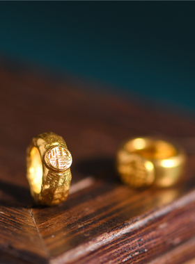 手工錾刻古法黄金福字隔珠金圈