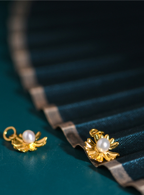 足金手工錾刻古法黄金珍珠小花