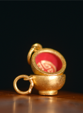 足金珐琅烧蓝小金碗吊坠