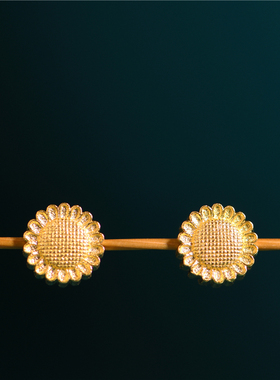 足金手工錾刻古法黄金太阳花隔珠