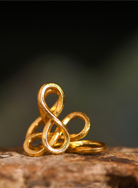 足金錾刻古法黄金8字结回形扣