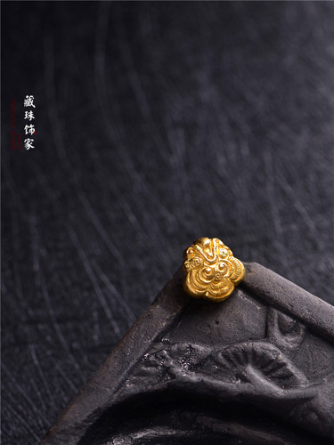 藏珠饰家 足金手工錾刻足金如意祥云背云古法黄金手链手串吊坠 - 图0