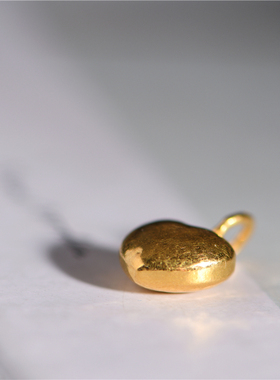 藏珠饰家 足金手工錾刻古法黄金 心形吊坠 项链爱心配件