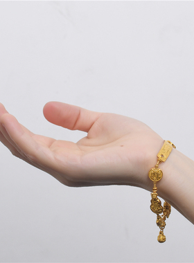 足金手工錾刻taisui吉言金手链