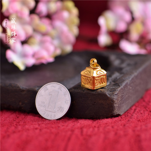 藏珠饰家 足金手工錾刻古法黄金 金印称心如意 手链手串3 - 图2