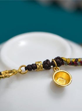 足金手工錾刻古法金饭碗手链