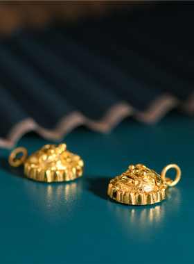 足金錾刻古法黄金吞金兽吊坠