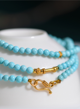 绿松石搭配錾刻足金九宫八卦项链