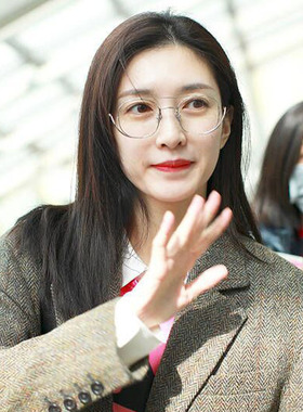 圆脸江疏影韩版街拍黄色同款眼镜