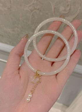 一步一响仿玉髓叮当镯气质温柔超仙小众手镯少女琉璃蝴蝶细条镯子