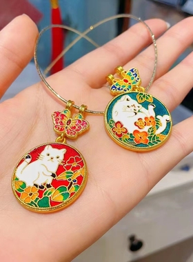 沙金猫牌呆萌猫咪项链毛衣链挂坠