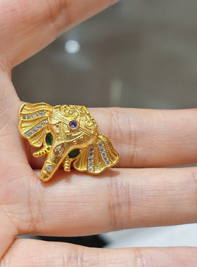 古法沙金微镶象神吊坠手链项链大象挂坠转运配饰diy手工饰品挂件