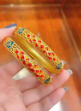 老金掐丝百搭风烧蓝滴油镂空手镯