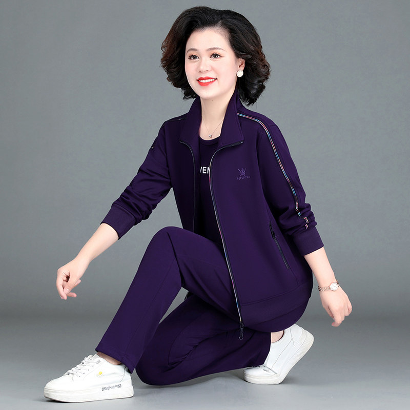 品牌中老年女装高档运动服套装秋季外套中年人妈妈时尚洋气春秋装